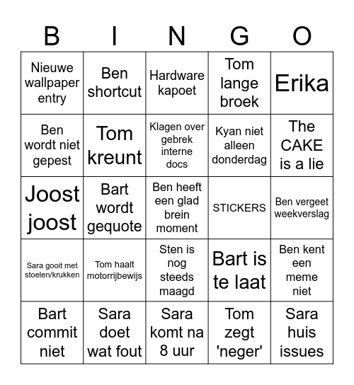 Kantoorbingo Card