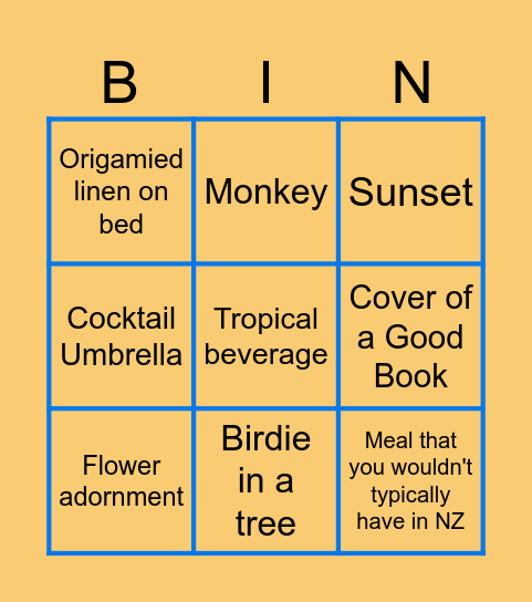 Bali Photo Bingo Card