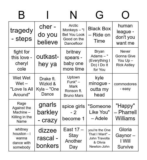 Ultimate number 1's Bingo Card