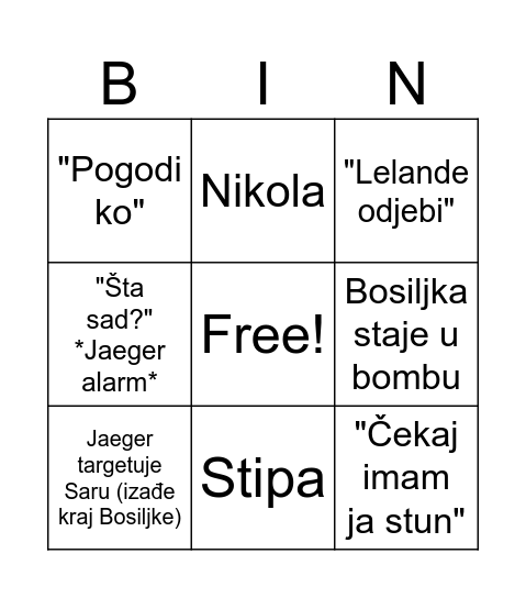 Outlast bingo Card