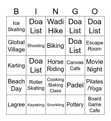 2026 Bingo Activities Bingo Card