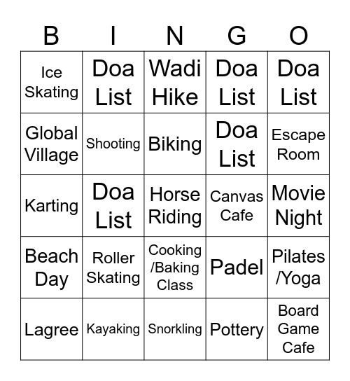 2026 Bingo Activities Bingo Card
