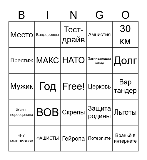 Бинго по лекции про сво Bingo Card