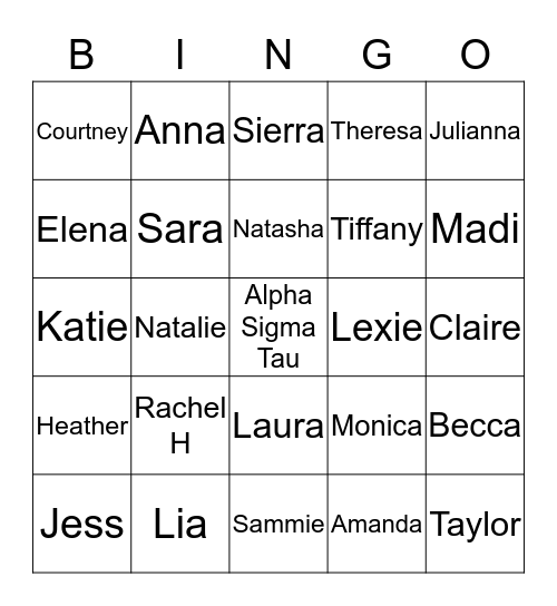 Alpha Sigma Tau Bingo Card