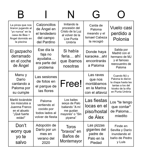 Bingo de Locuras con Paloma Bingo Card