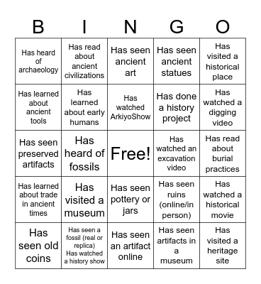 Archaeology Bingo Card