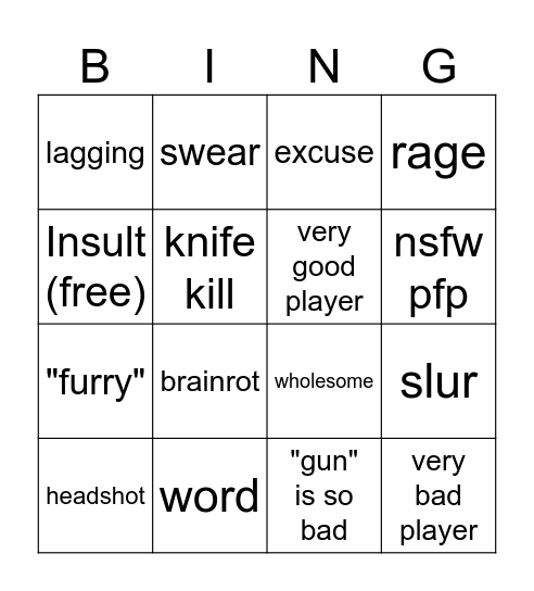 pavlov Bingo Card