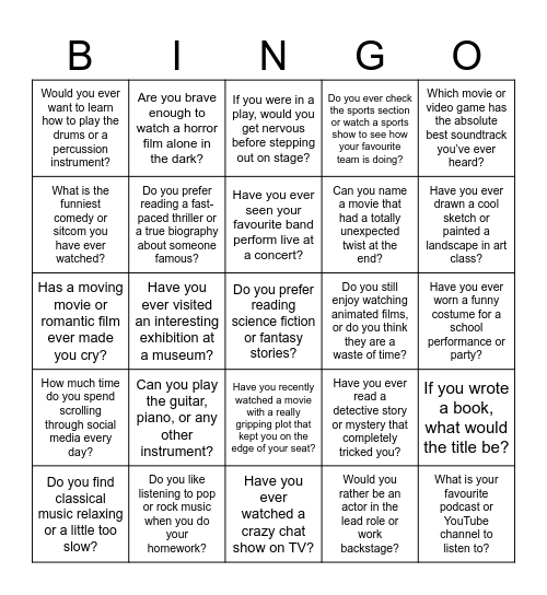 Culture Bingo Card