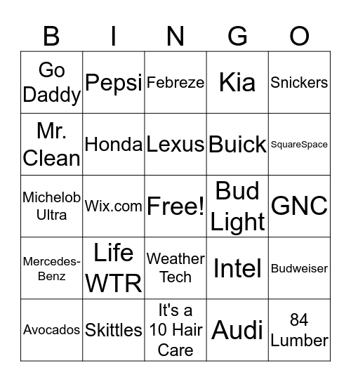 Super Bowl Bingo LI Bingo Card