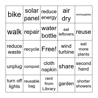 Sustainability Bingo Card