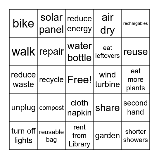 Sustainability Bingo Card