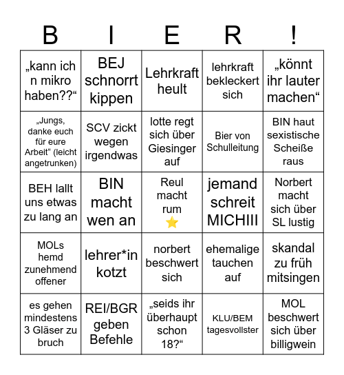 Abifeier 2026 Bingo Card