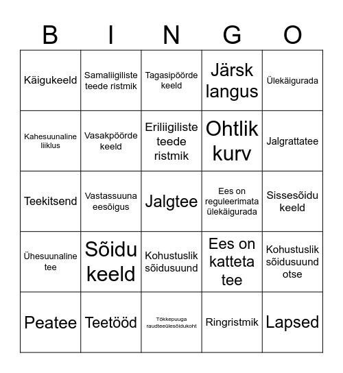 Liiklusbingo Card