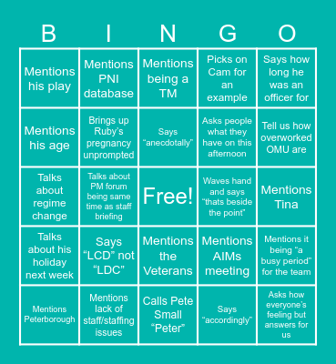 Debrief Bingo Card