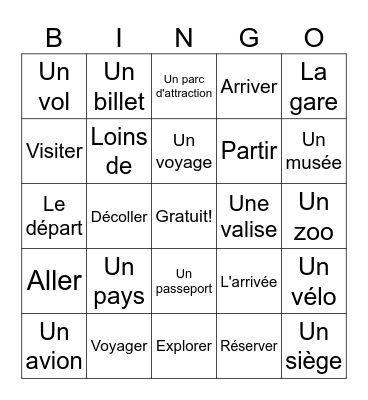 Les Vacances Bingo Card