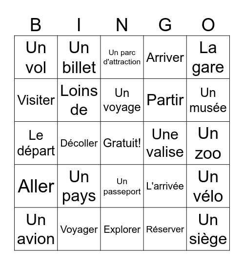 Les Vacances Bingo Card