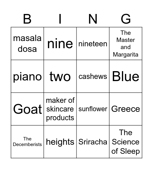 Kristin Bday Bingo Card
