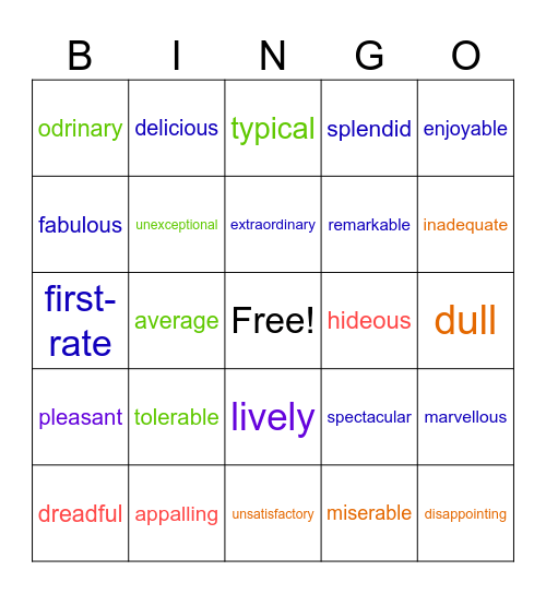 emotive adjectives - review language Bingo Card