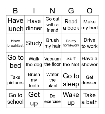 Daily activities Bingo Card