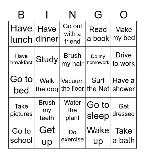 Daily activities Bingo Card