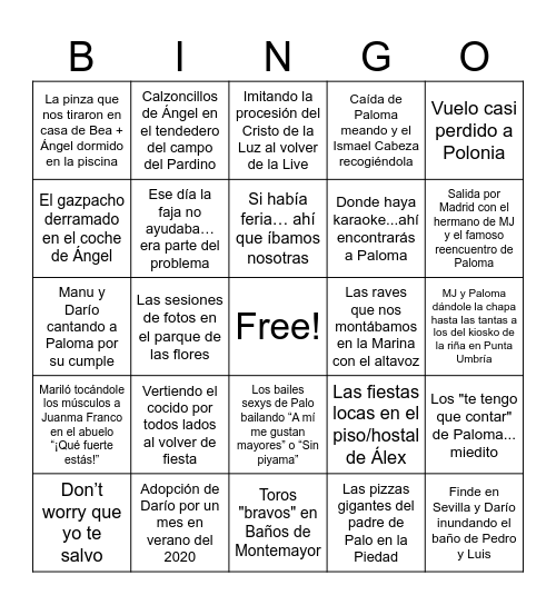 Bingo de Locuras con Paloma Bingo Card