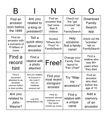 Temple & Family History BINGO! Bingo Card