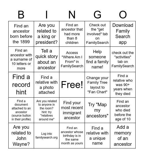 Temple & Family History BINGO! Bingo Card