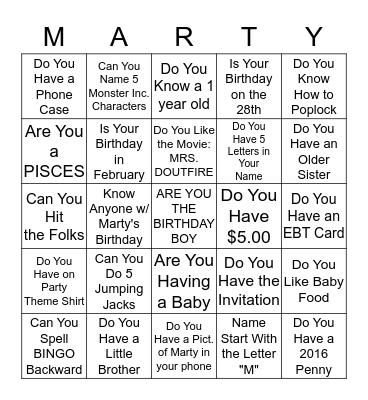 MARTY UNIVERSITY Bingo Card