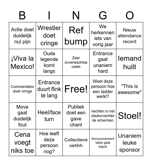 HAMKas Wrestlemania 2026 Bingo Card