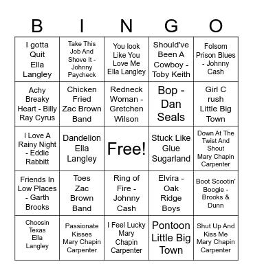 more country Bingo Card