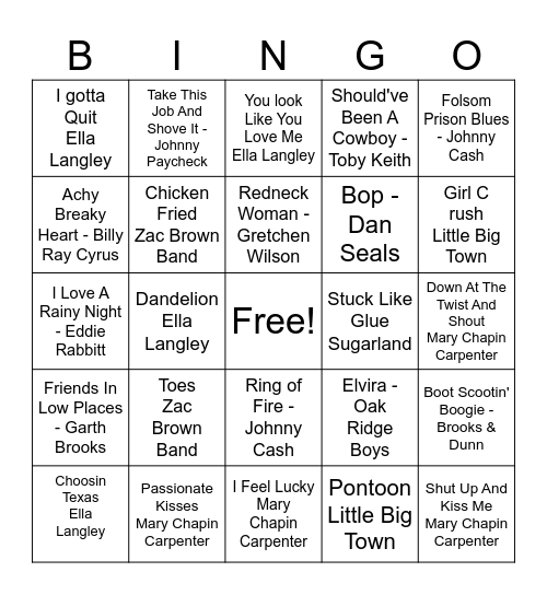 more country Bingo Card