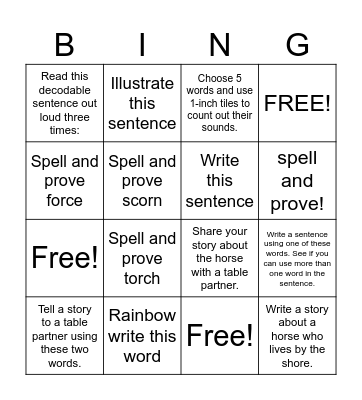 Phonics Bingo Card