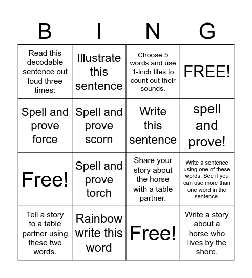Phonics Bingo Card