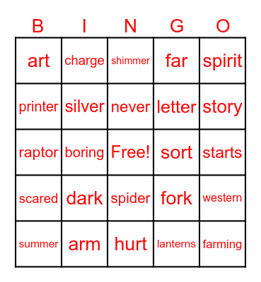 Bossy R Bingo Card