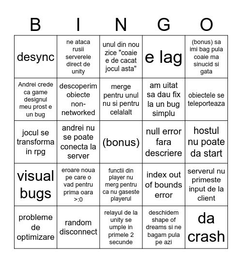 Multiplayer prototype Bingo Card