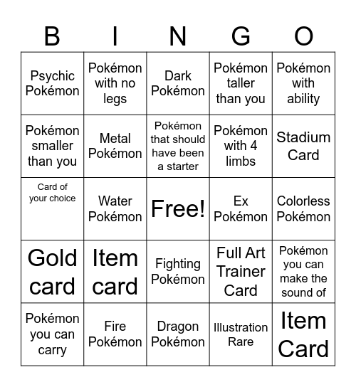 Perfect Order TCG Bingo Card