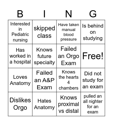 Nursing Bingo Card