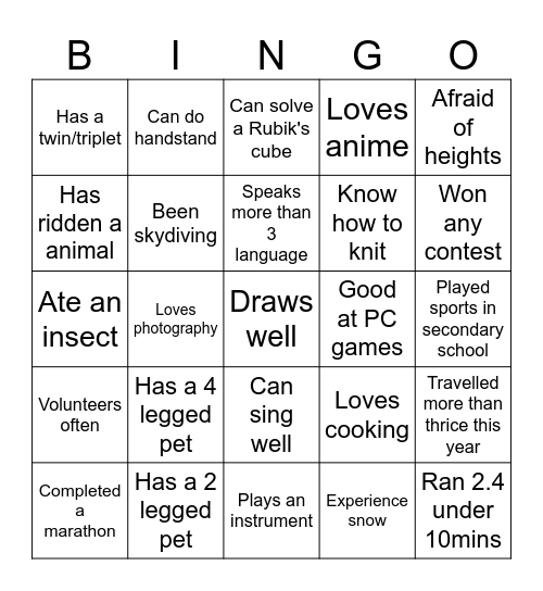 Know You Bingo Card