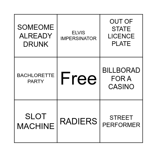 Las Vegas Trip 2026 Bingo Card