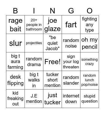 things that happen at school Bingo Card