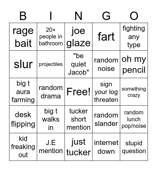 things that happen at school Bingo Card