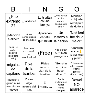 BINGO DE SNEZHNAYA Bingo Card