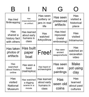 Archaeology Bingo Card