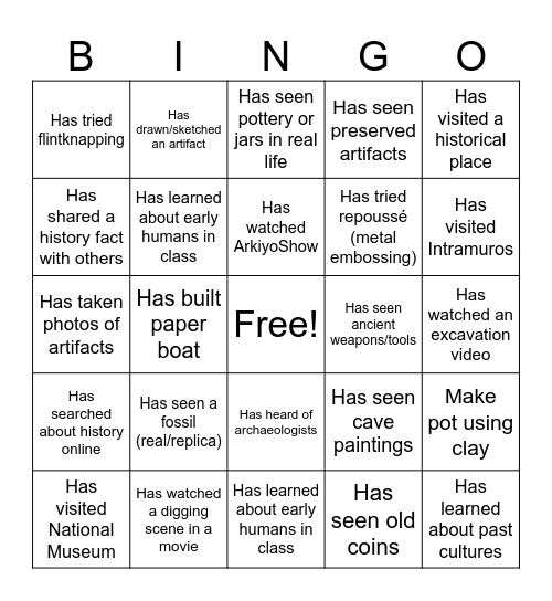 Archaeology Bingo Card