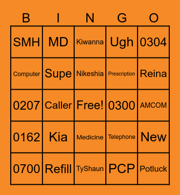 PAC Orange Bingo Card