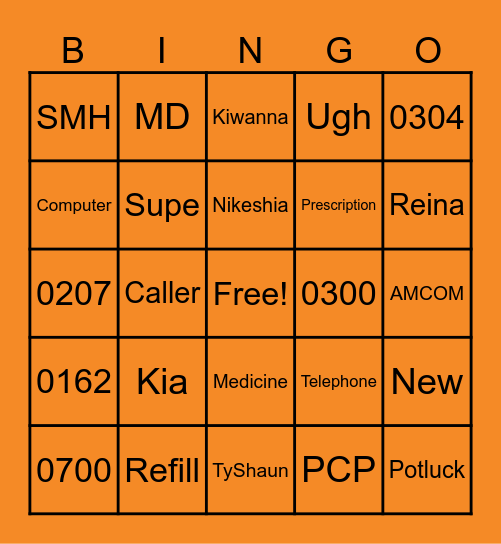 PAC Orange Bingo Card