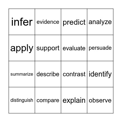 Power Verbs Bingo Card