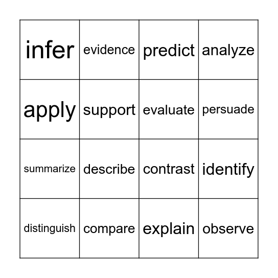 Power Verbs Bingo Card