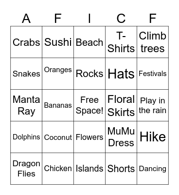 Micronesia BINGO Card