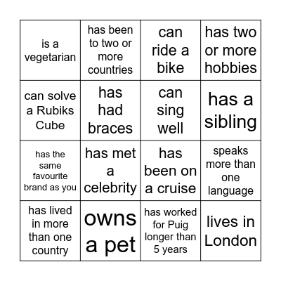 Ice Breaker- Find Someone Who... Bingo Card